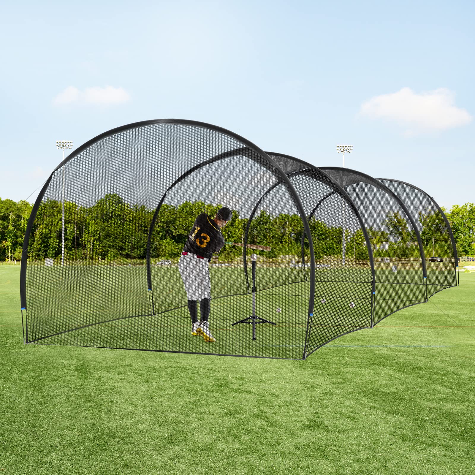 Photo 1 of Hitting Cage Net Baseball Batting Cage 30ft, Training Equipment Batting Cage Net, Golf Baseball and Softball Cage Net with Frame and Net, Backyard Hitting and Pitching Practice, 30 x 13 x 9 ft