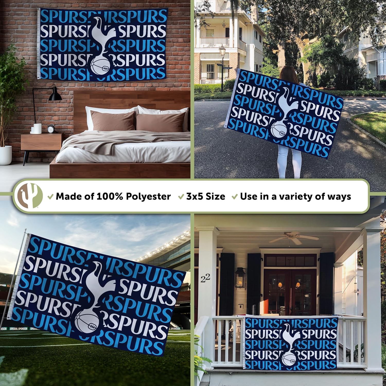 Desert Cactus Tottenham Hotspur Flag Football Soccer Spurs 100% Polyester Indoor Outdoor 3x5 feet Flags (Flag E) - Image 3