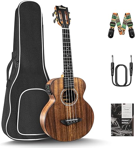 Caramel Ukulele Eléctrico Tenor CT204 de Madera de Acacia Totalmente Maciza de 26 Pulgadas, Kit Profesional de Ukulele para Principiantes, Paquete