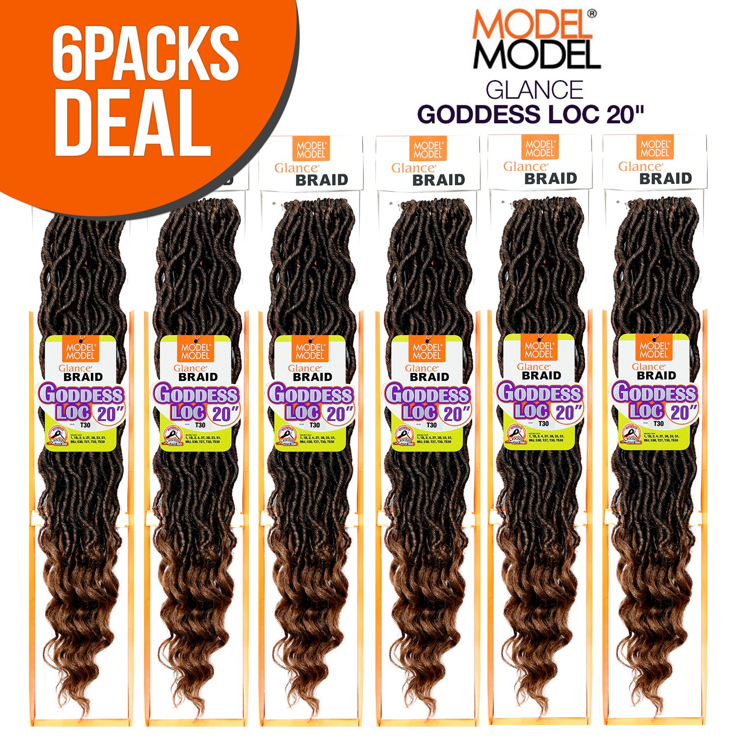 MULTI-PACK DEALS! Model Model Synthetic Hair Braids Glance Goddess Loc 20" (6-PACKS, 1)