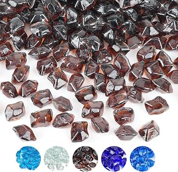 Skyflame 10-Pound Amber Polygon Fire Glass for Fire Pit Fireplace