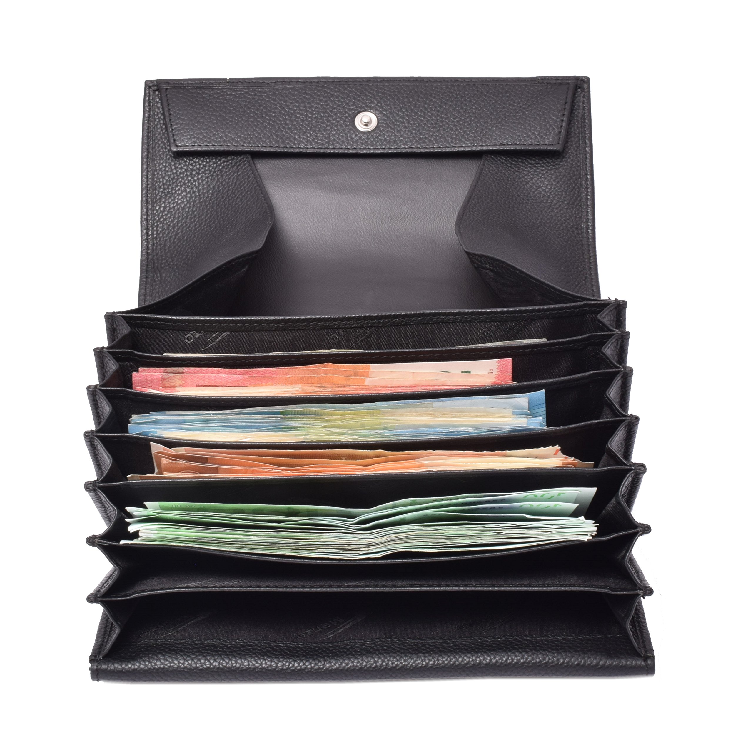 Menzo Kellnerbörse aus echten Leder, Kellnertasche, Kellnerportemonnaie, Kellnerbeutel schwarz