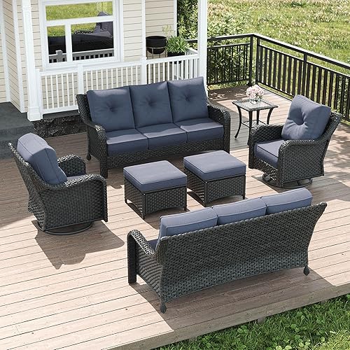 LayinSun 7 Piece Wicker Outdoor Furniture Set with 6-inch Comfy