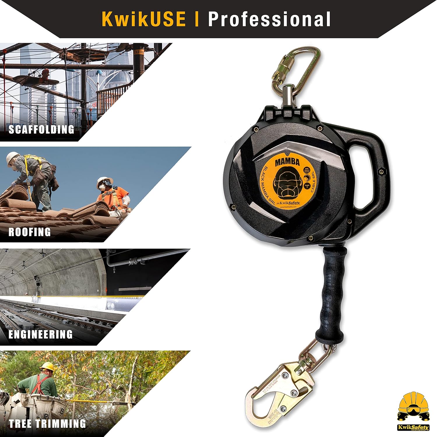 Black Friday - 70% OFF KwikSafety (Charlotte, NC) MAMBA 50’ Self Retracting Lifeline (CARBONATE + Integrated HANDLE) Class B Cable SRL ANSI OSHA Retractable Fall Arrest Protection Safety Yoyo Roofing Construction Gear