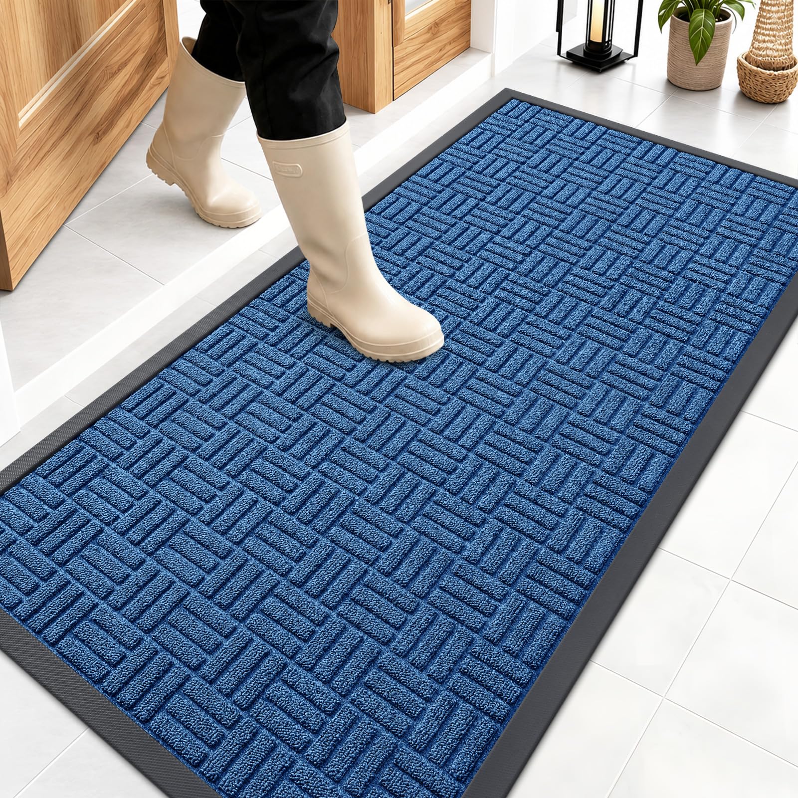 OLANLY Front Door Mat Outside Entrance 47x23, Heavy-Duty Rubber Doormat | Ocean Blue, Stain and Fade Resistant, Non-Slip Backing, Low-Profile Indoor Outdoor Floor Mat for Entryway, Easy to Clean