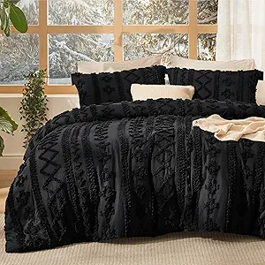 Bedsure Tufted Boho Comforter Set California King - Black Boho Bed Set, GentleSoft™ 3 Pieces Farmhouse Shabby Chic Embroidery Bedding, Gifts for Woman, Soft Jacquard Comforter for All Seasons