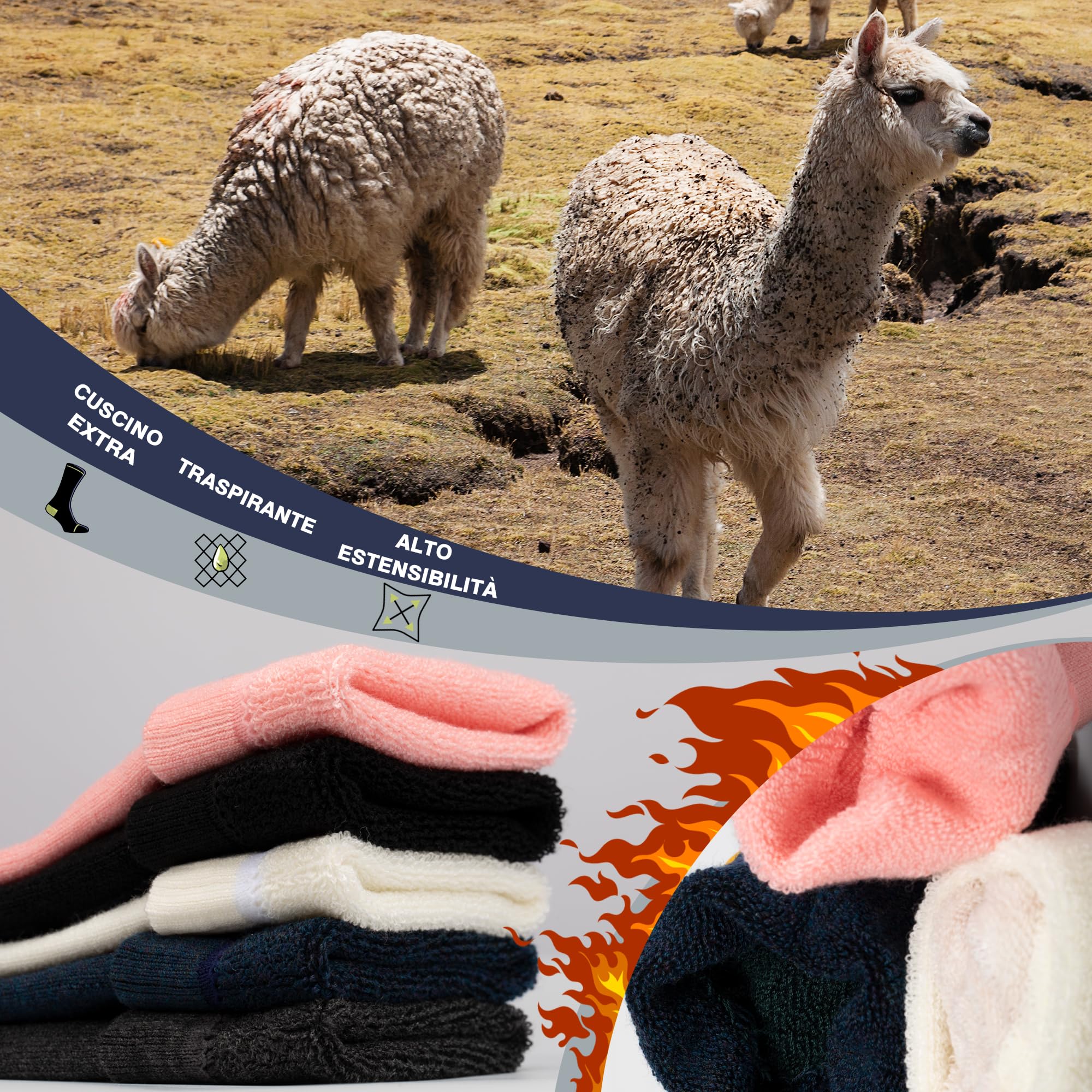 2 Paia Calze Sci in Lana Alpaca Per Uomo e Donna, Calzini Invernali Caldi a Compressione fino al Ginocchio per Sci, Snowboard e Sport Invernali, Escursionismo e Passeggiate, Taglia 35-51