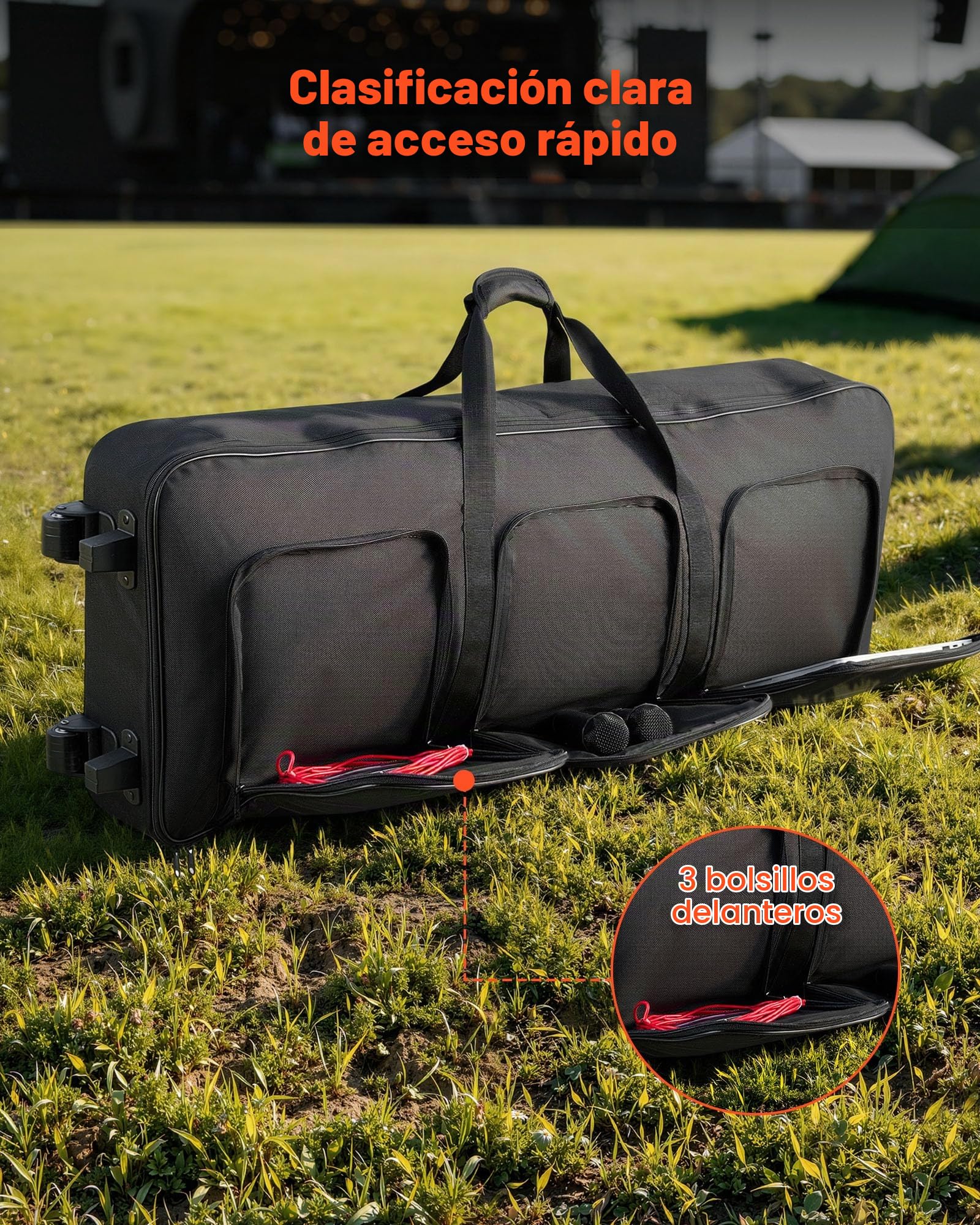 VEVOR Funda Acolchada Portátil para Teclado de Piano Eléctrico, 61 Teclas, 104 x 43 x 13 cm, Bolsa para Teclado con Asas y Ruedas, Tela 1680D Impermeable, para Transporte de Instrumentos, Negro