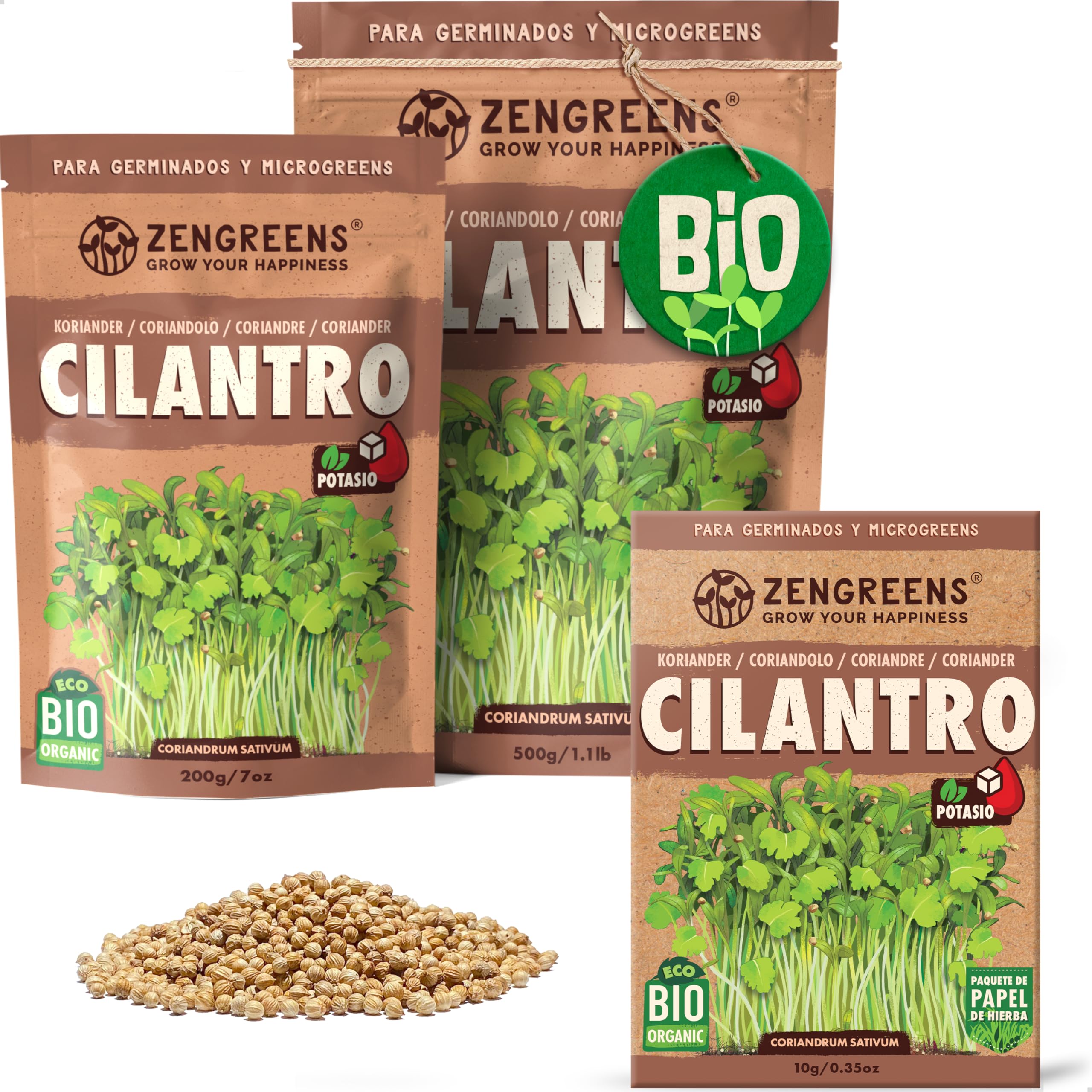 ZenGreens® - Semillas de cilantro ecológico - 200g- brotes de coriandro - germinación de más del 97% - Microgreens