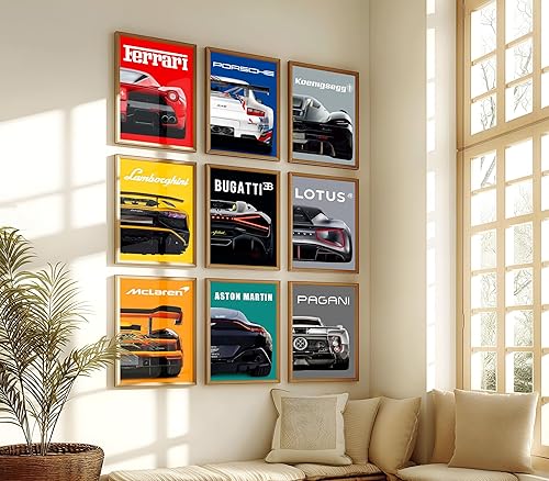 Miniatura 3 de ZYHNNKL Póster de auto para pared, diseño de auto de carreras, lienzo para dormitorio de niños, sin marco (juego de 9, 8 x 12 pulgadas)