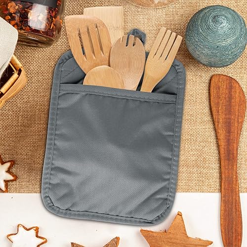 Vista 23 de R HORSE Juego de 6 soportes para ollas con bolsillo para cocina, juego de soportes negros de algodón resistente al calor, posavasos de tela de rizo