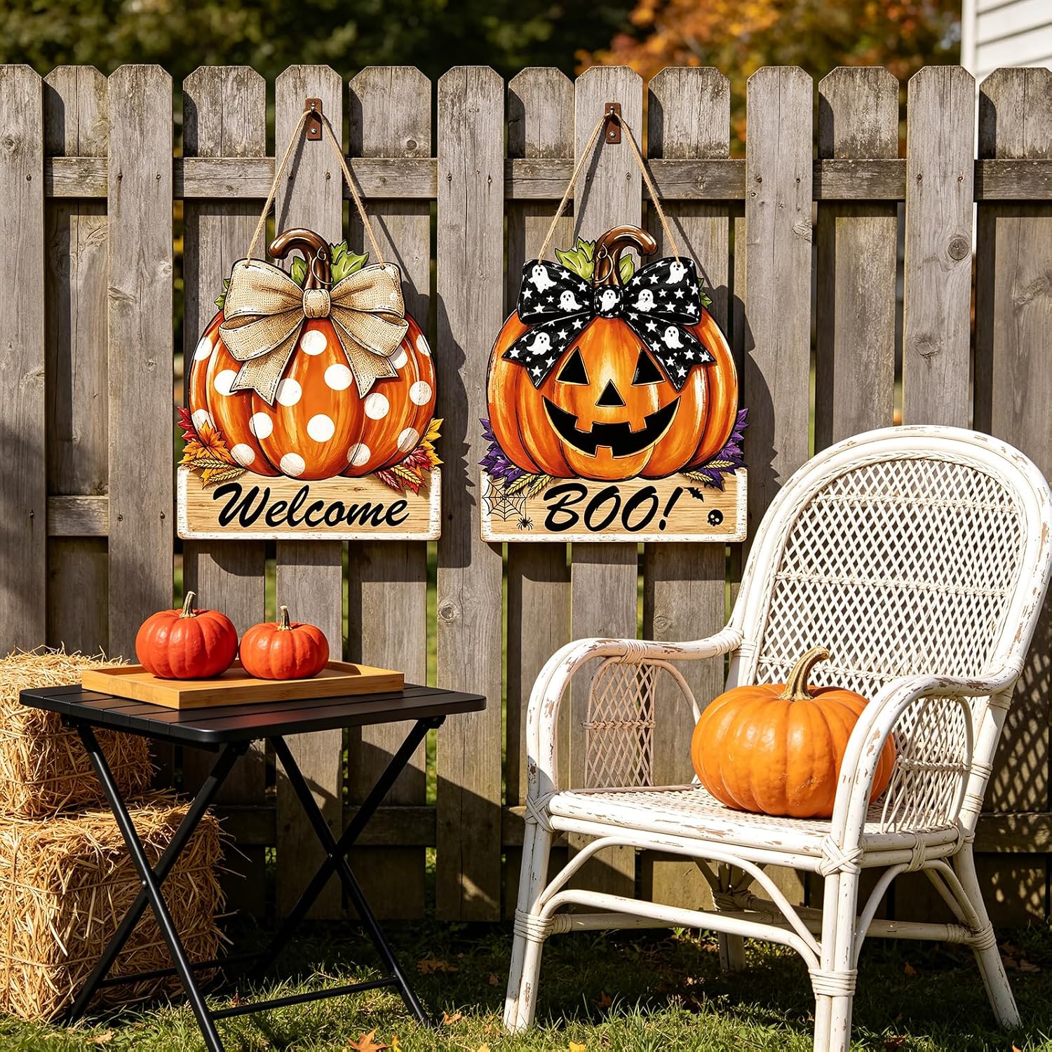Reversible Fall Halloween Door Decorations for Home Indoor and Outdoor