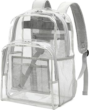 NEOREAL Transparent Backpacks See Through Backpack Clear Backpack Heavy Duty for College,Work,Security, Grey