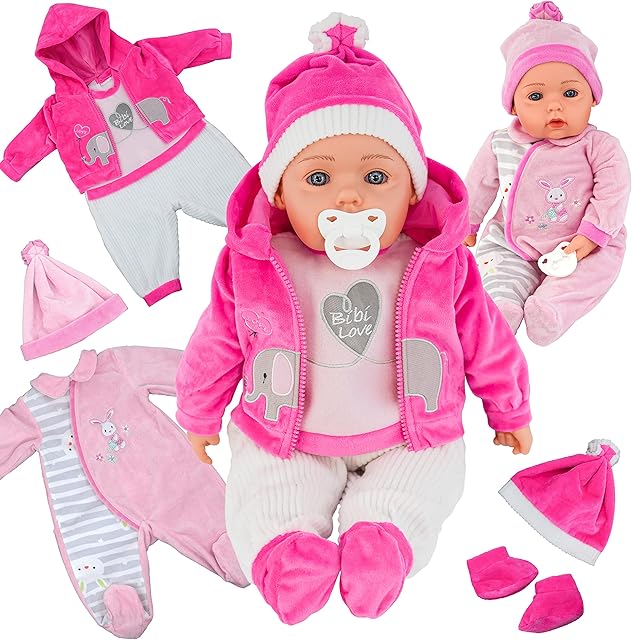 The Magic Toy Shop Bibi Doll - Baby Doll Clothes Set Of Two Outfits Suitable For 20" Baby Doll (Pink Elephant and Light Pink Set)
