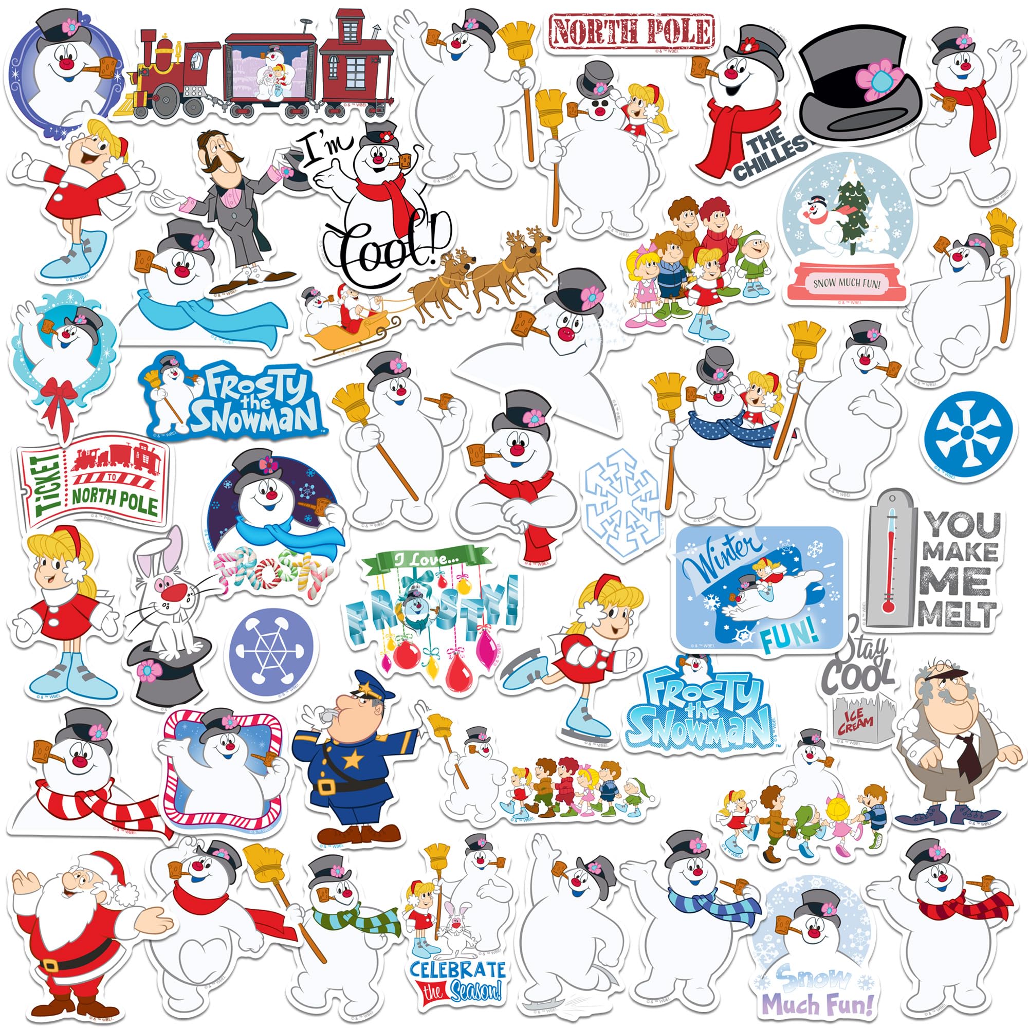 Frosty The Snowman 50ct Vinyl Large Deluxe Stickers Variety Pack - Laptop, Water Bottle, Scrapbooking, Tablet, Skateboard, Indoor/Outdoor