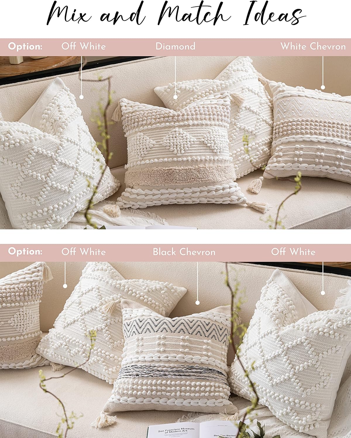 BlissBlush Pure White Decorative Throw Pillow Cover 20X20, Boho Accent Pillow for Couch, Square Modern Farmhouse Pillowcase for Living Room Couch Sofa Cushion Home Décor (Pack of 1) - Image 5