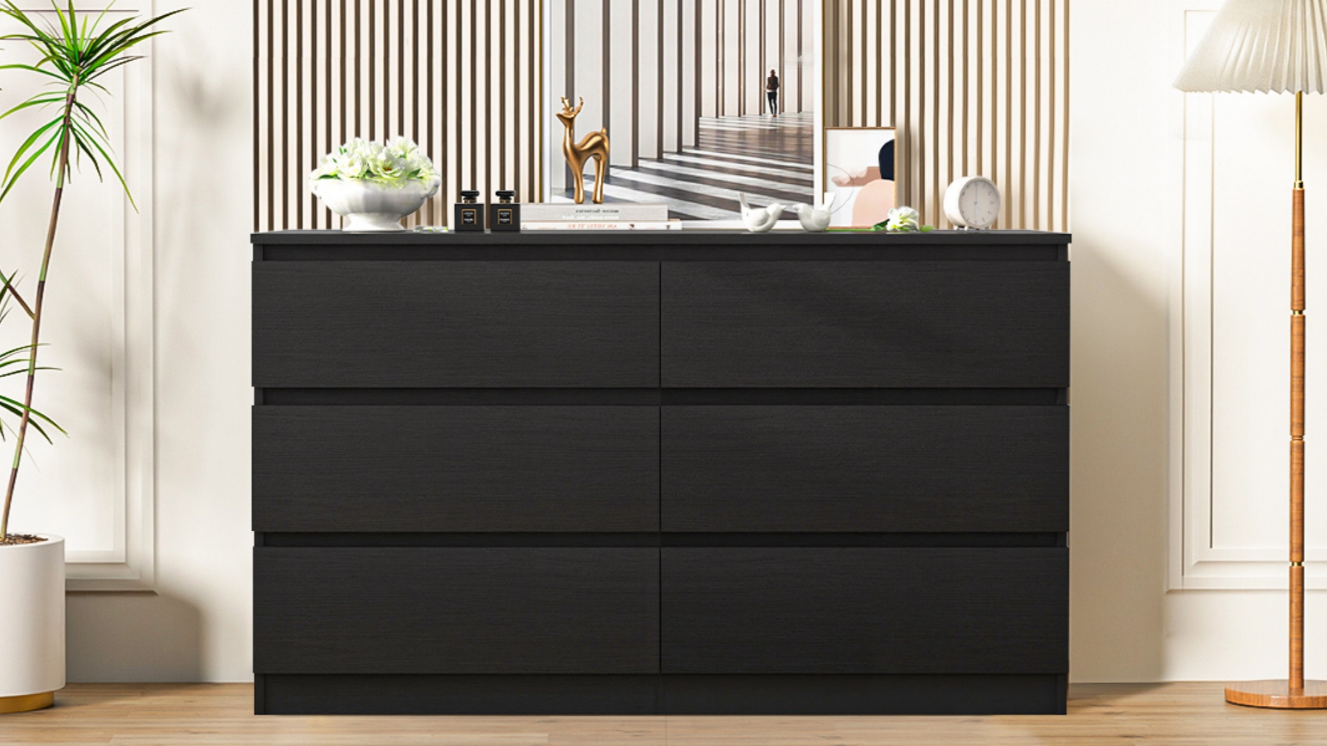 Amazon.com: Vibe & Dine 6 Drawer Double Dresser, Modern Chest of Drawers  with Wide Storage for Closet, Bedroom, Living Room, Black : Home & Kitchen