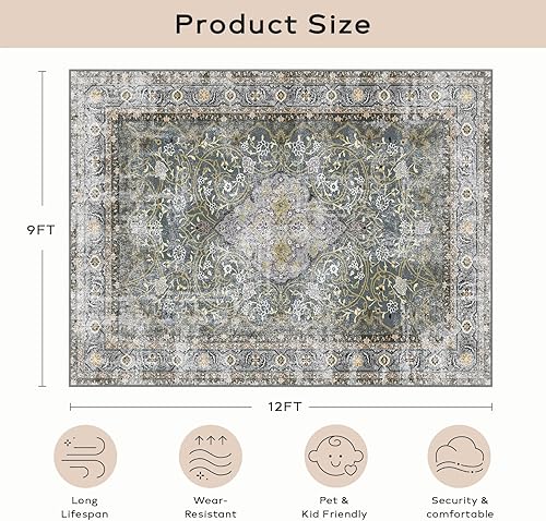 Miniatura 208 de Ashler - Alfombras bohemias vintage de 5 x 8 pies para sala de estar, lavables a máquina con parte trasera antideslizante, alfombra para interiores