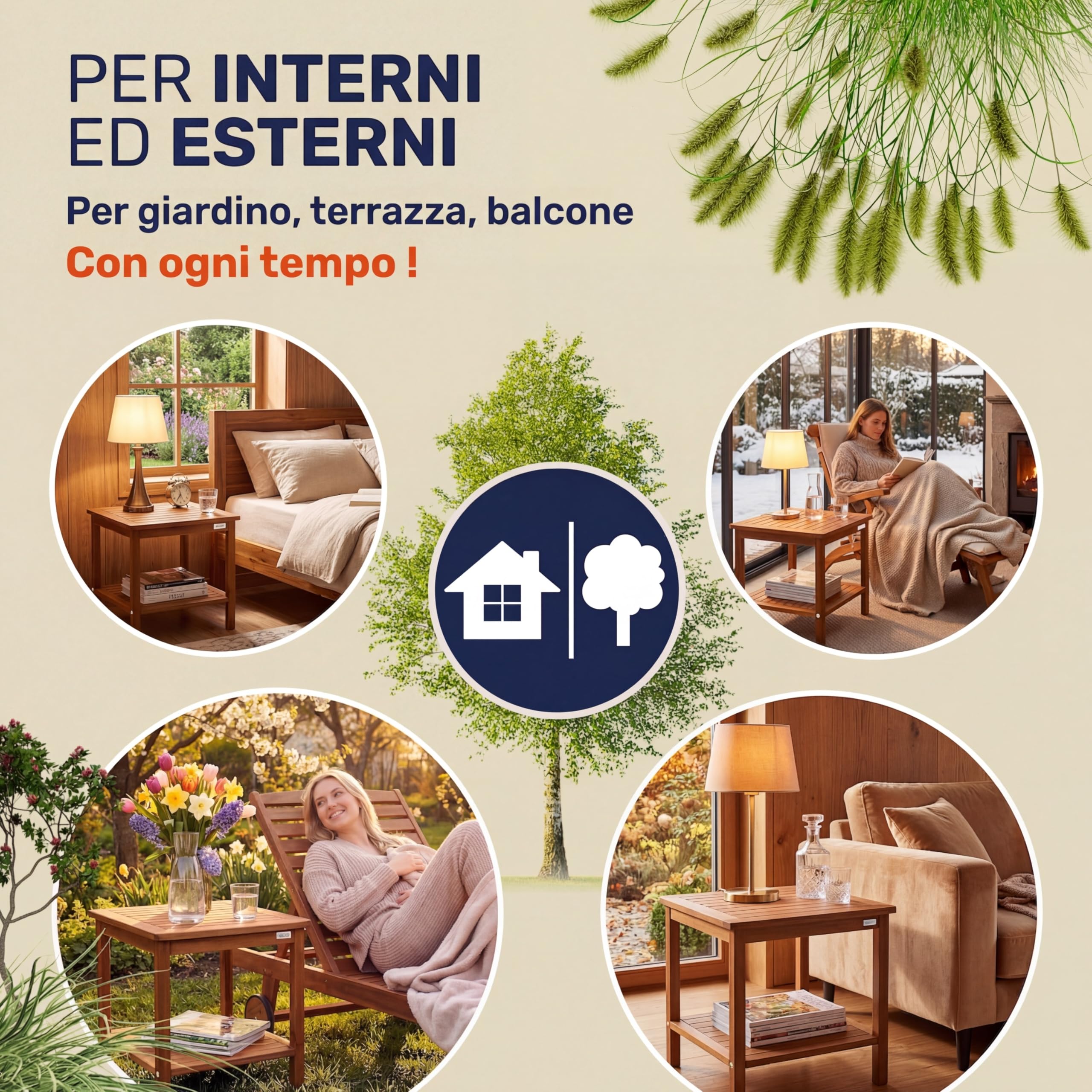 Casaria Tavolino da Giardino Legno Acacia 45x45x45cm Portata 80kg 2 Ripiani