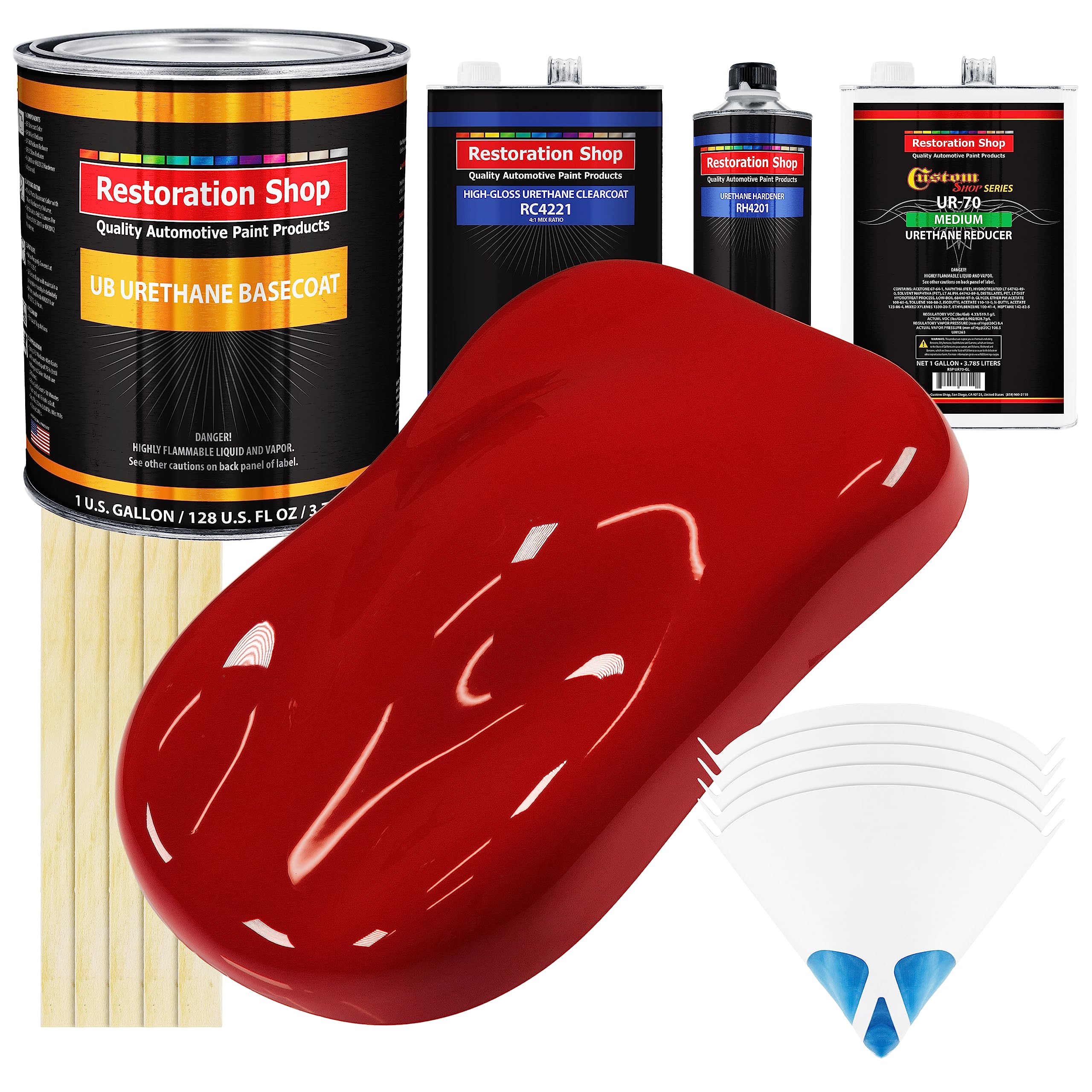Restoration Shop - Victory Red Urethane Basecoat with Clearcoat Auto Paint - Complete Medium Gallon Paint Kit - Professional High Gloss Automotive, Car, Truck Refinish Coating