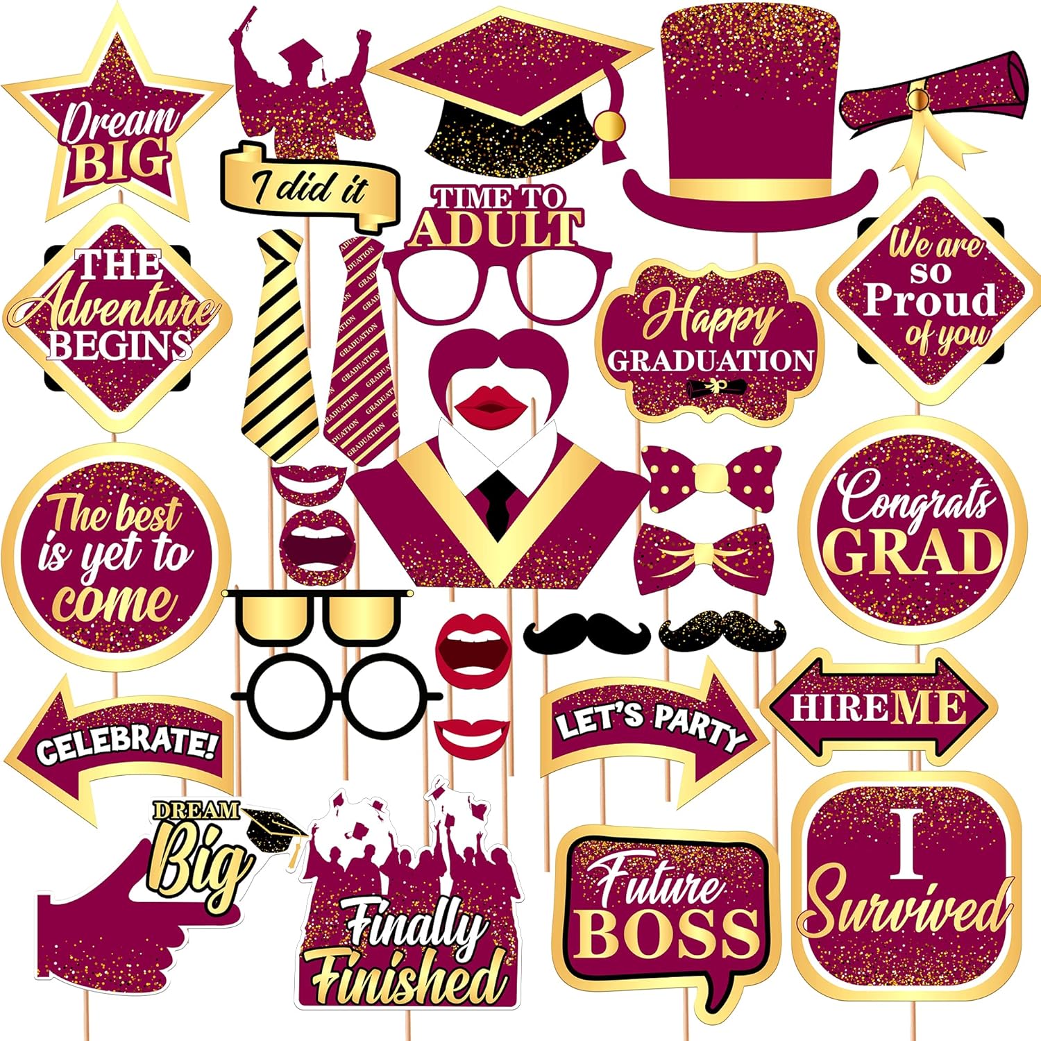 KatchOn, Maroon Graduation Photo Booth Props 2024 Pack of
