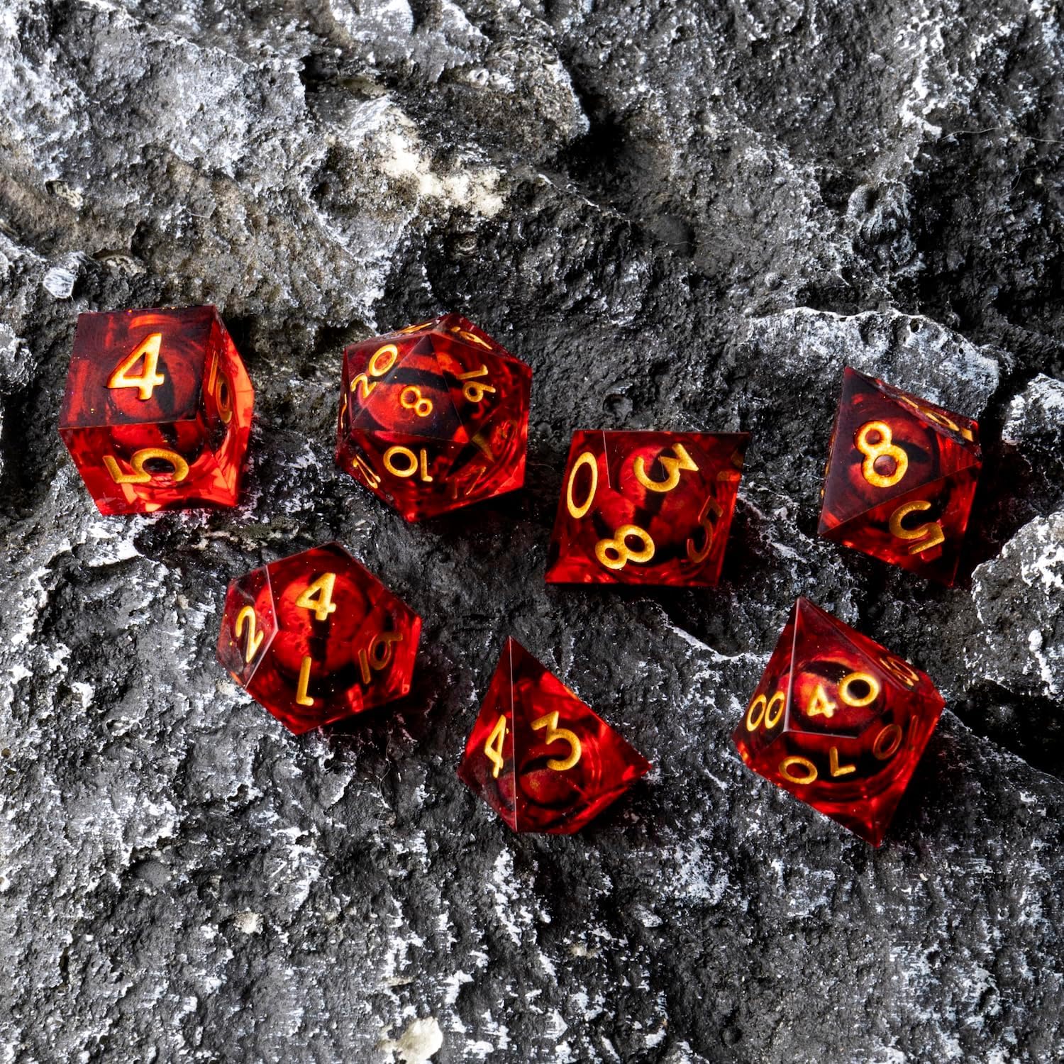 Dungeon Set di Drago Occhio di Drago Rosso Rotante, 7 Dadi Poliedrici, D&D, Dungeons And Dragons, DND, Dungeon Master, Dadi di Ruolo