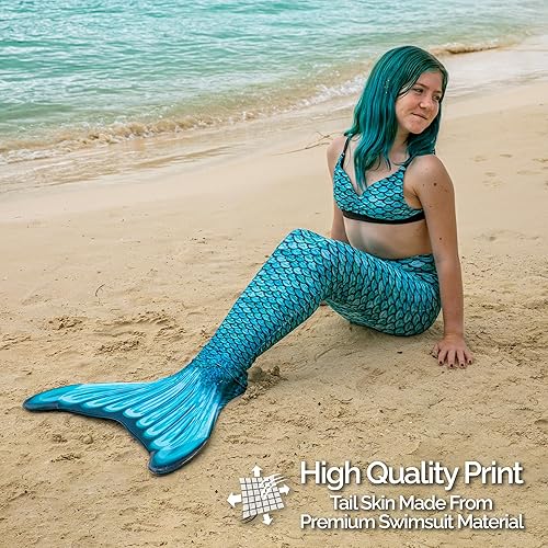 Miniatura 7 de Fin Fun - Cola de sirena auténtica para niños, resistente al desgaste, para nadar, monoaleta incluida