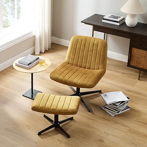 Miniatura 8 de Art Leon Silla cruzada con reposapiés y almohada lumbar, silla de escritorio de oficina sin brazos, sin ruedas, moderna silla giratoria de altura