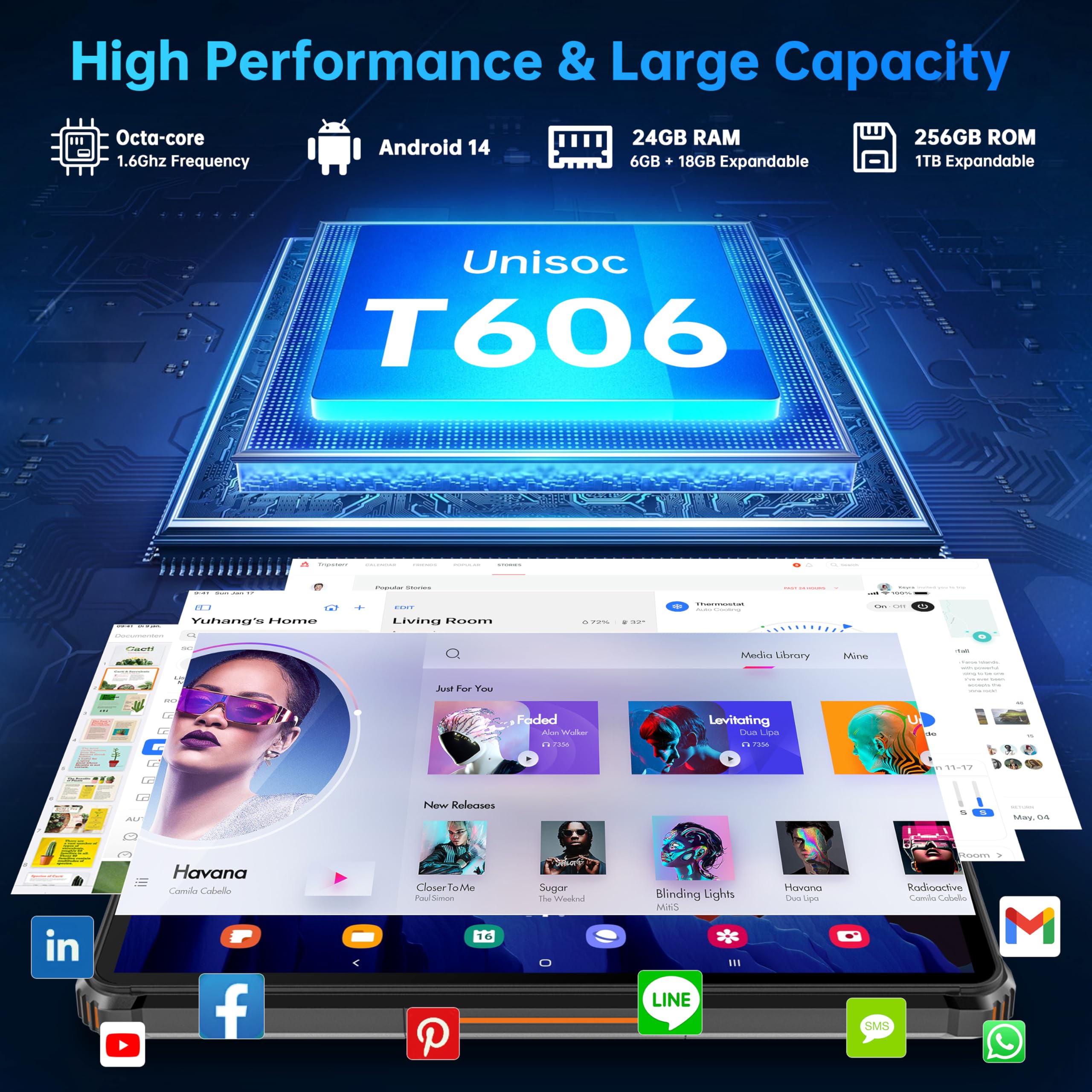 OUKITEL RT9 Rugged Tablet - 10,1" HD, Android 14 Tablet Robust, 24GB+256GB (TF 1TB) Tablet PC Robusto, 11000mAh Tablet in Offerta, 16MP+16MP, IP68/IP69K Dual SIM 4G LTE/5G WiFi/Face ID/OTG/GPS/Arancia