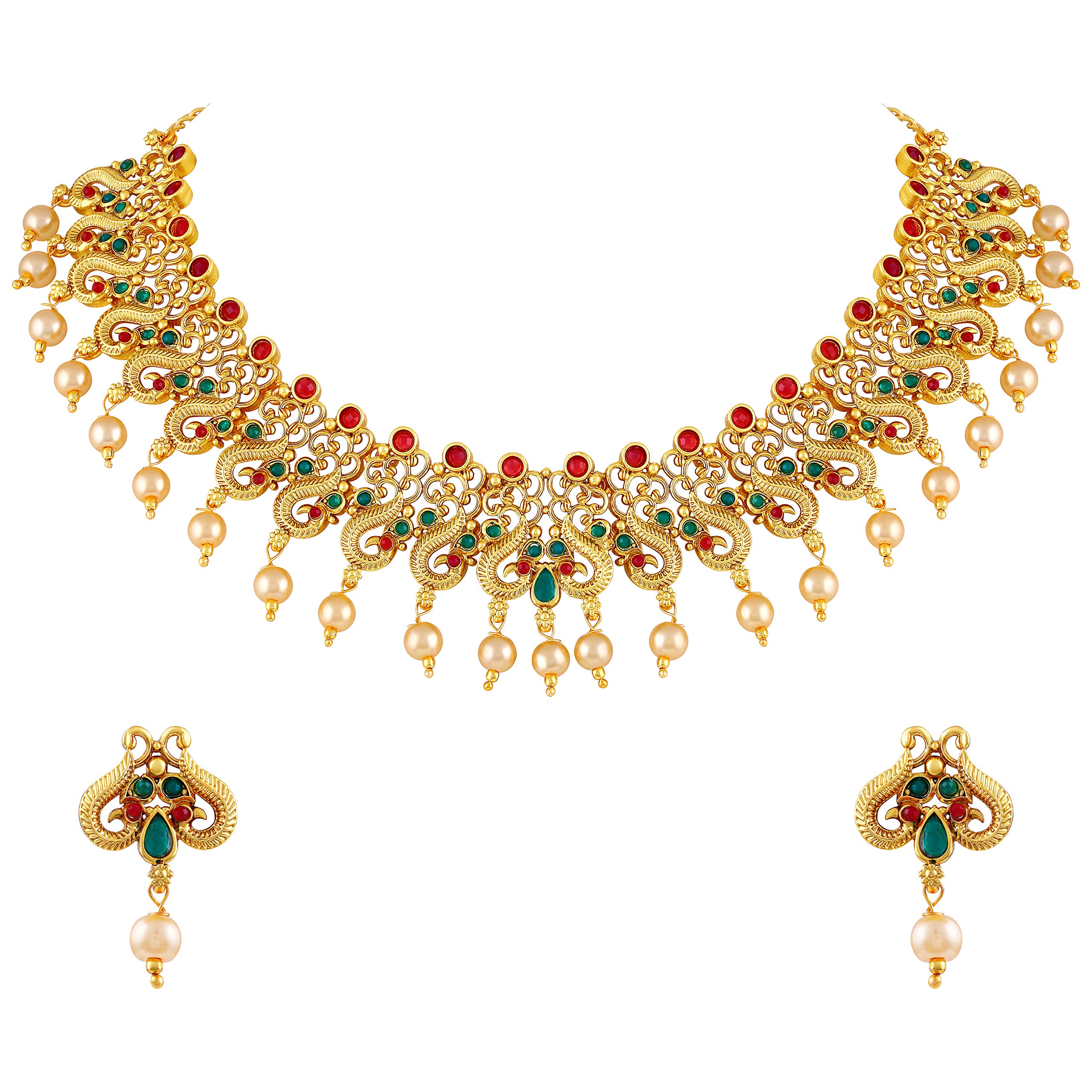 Peacock Inspired Stone Studded Necklace Set - NS324