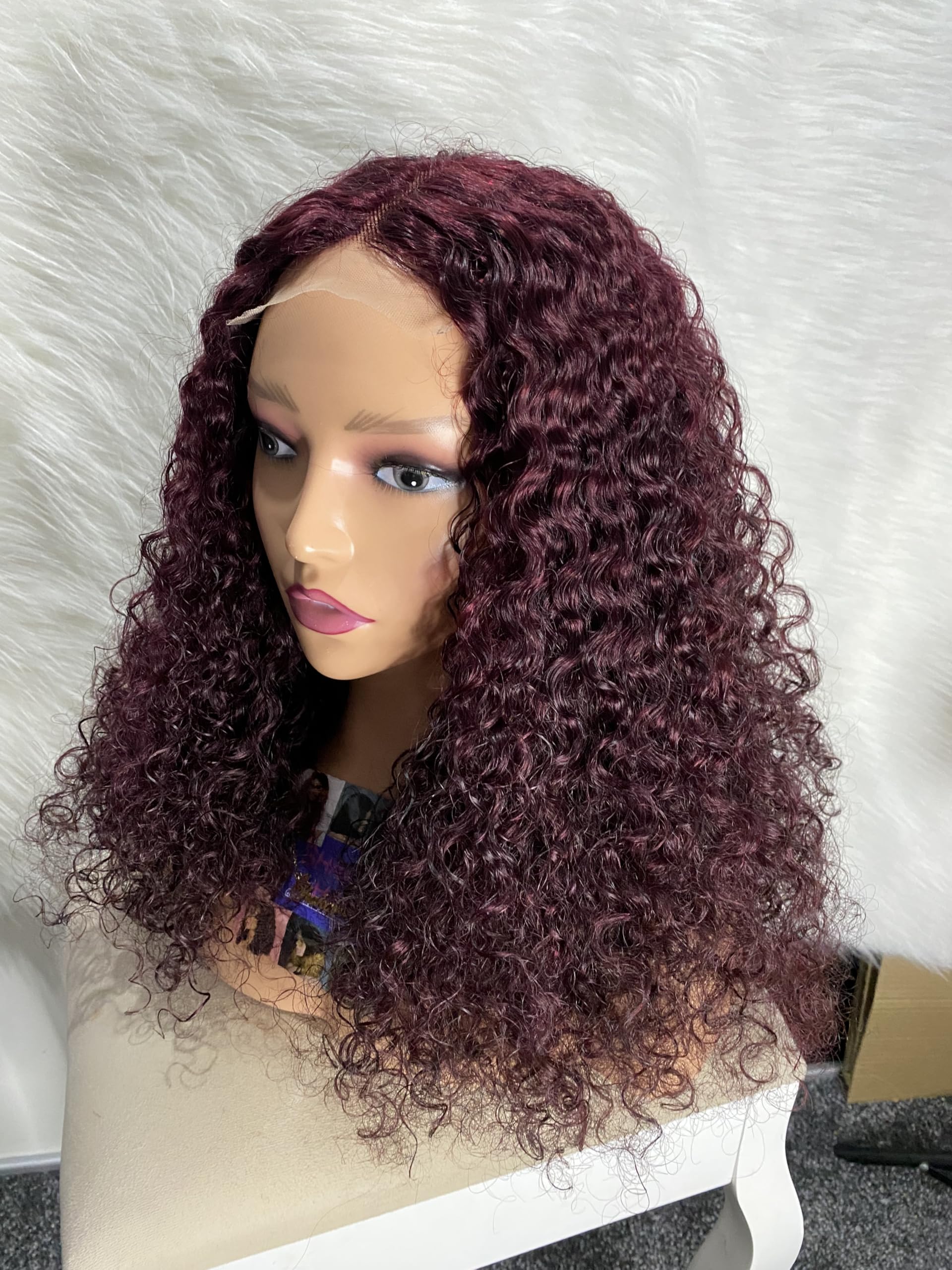 Human Hair Curly Wig, 20 inches, 4x4 Lace Closure, Water Curly, Piano Highlights (4&27), Burgundy (99j) (Burgundy (99j)) - Image 4