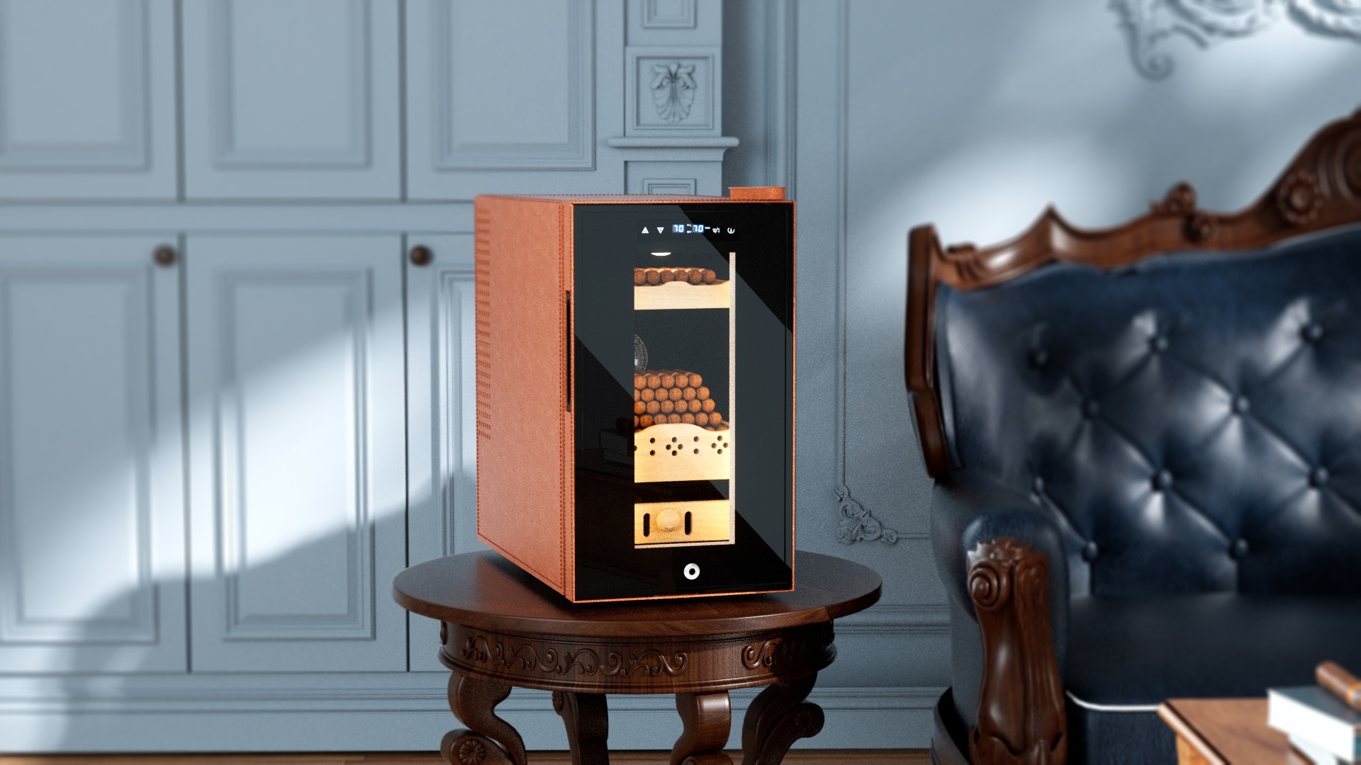 Image of 35L Upgraded Electric Humidor with Leather, 250 Counts Large Capacity,Thermostatic Electric Cooler Cabinet with Digital LED Screen, Safety Lock,Smart Humidity & Temp Control, Gifts for Men