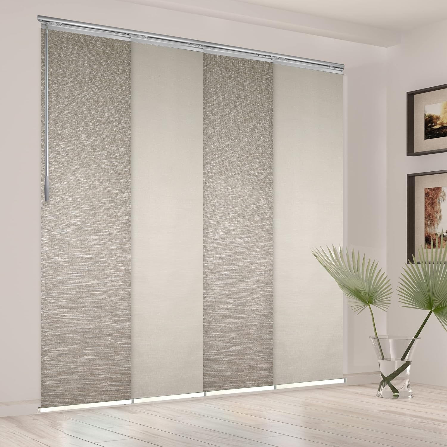 4-Panel Single Rail Panel Track Extendable 48"-88" W x 94" H, Panel Width 23.5", Vanilla, Buttery Brown