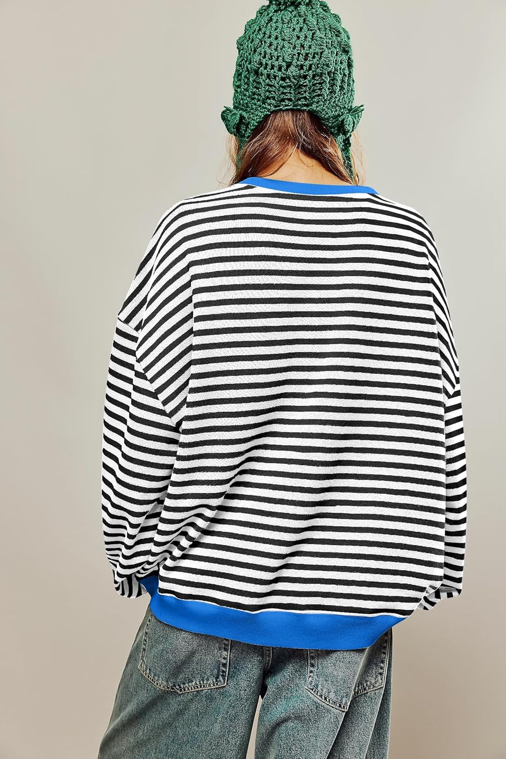 Sweaters for Women Casual Long Sleeve Crewneck Striped Color Block Shirts Knit Pullover Sweater Tops - Image 5