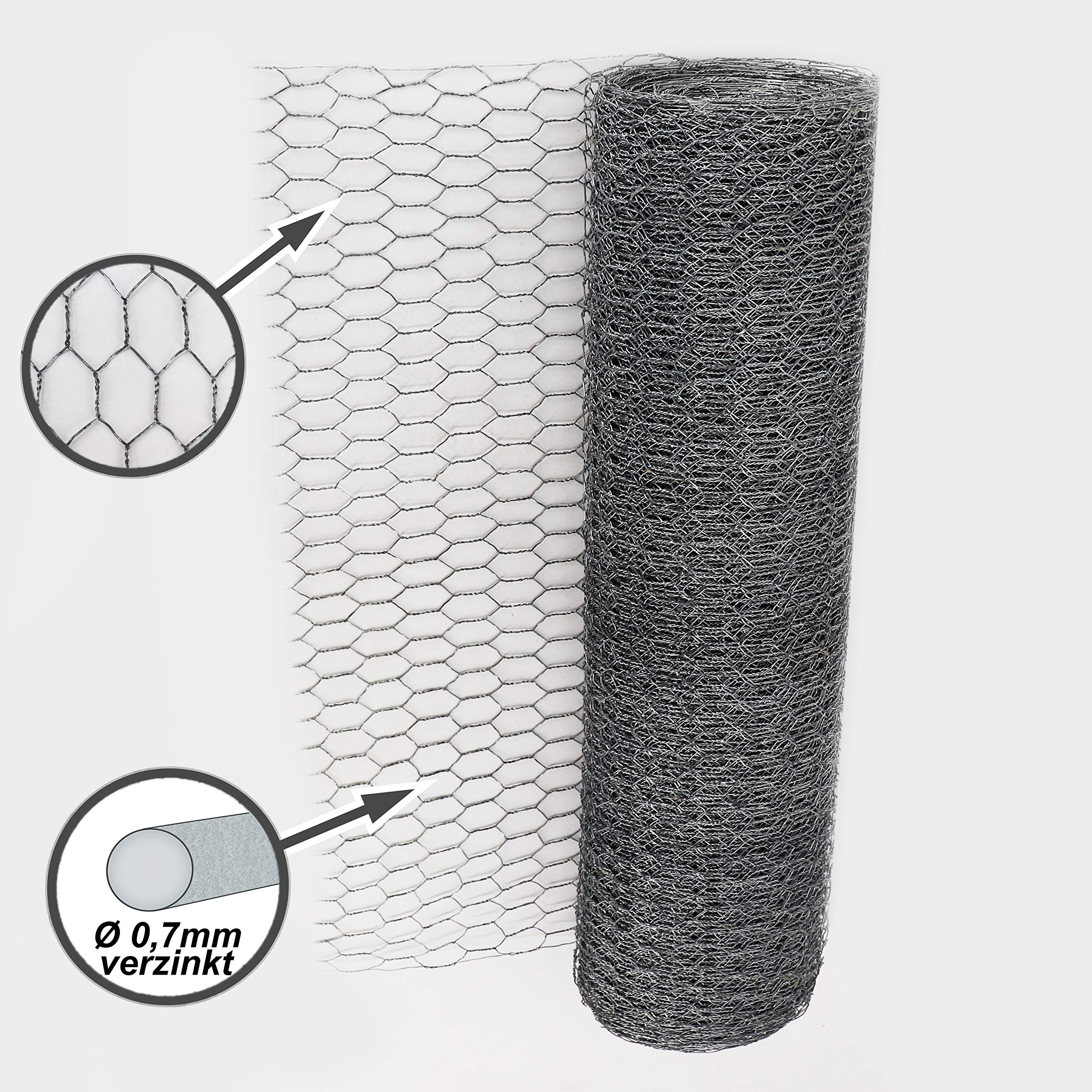 Clôture grillagée Aquagart maille hexagonale galvanisée I maille fine 13 x 13 mm I grillage 6 coins 0,7 mm (hauteur 100cm, 60m)