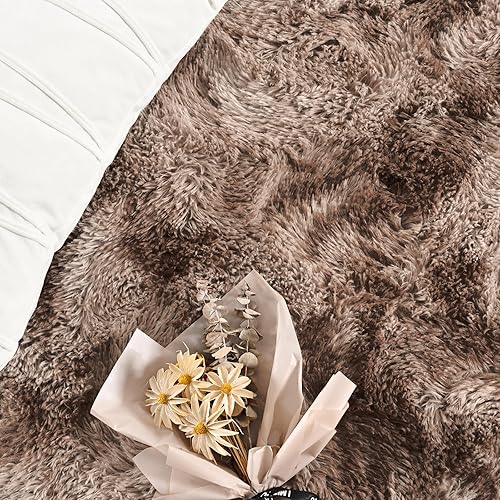 Miniatura 5 de FlyDOIT Alfombras de área grandes para sala de estar, 5 x 8 pies, teñido anudado, color café, peludas, mullidas, ultra suaves, modernas, para