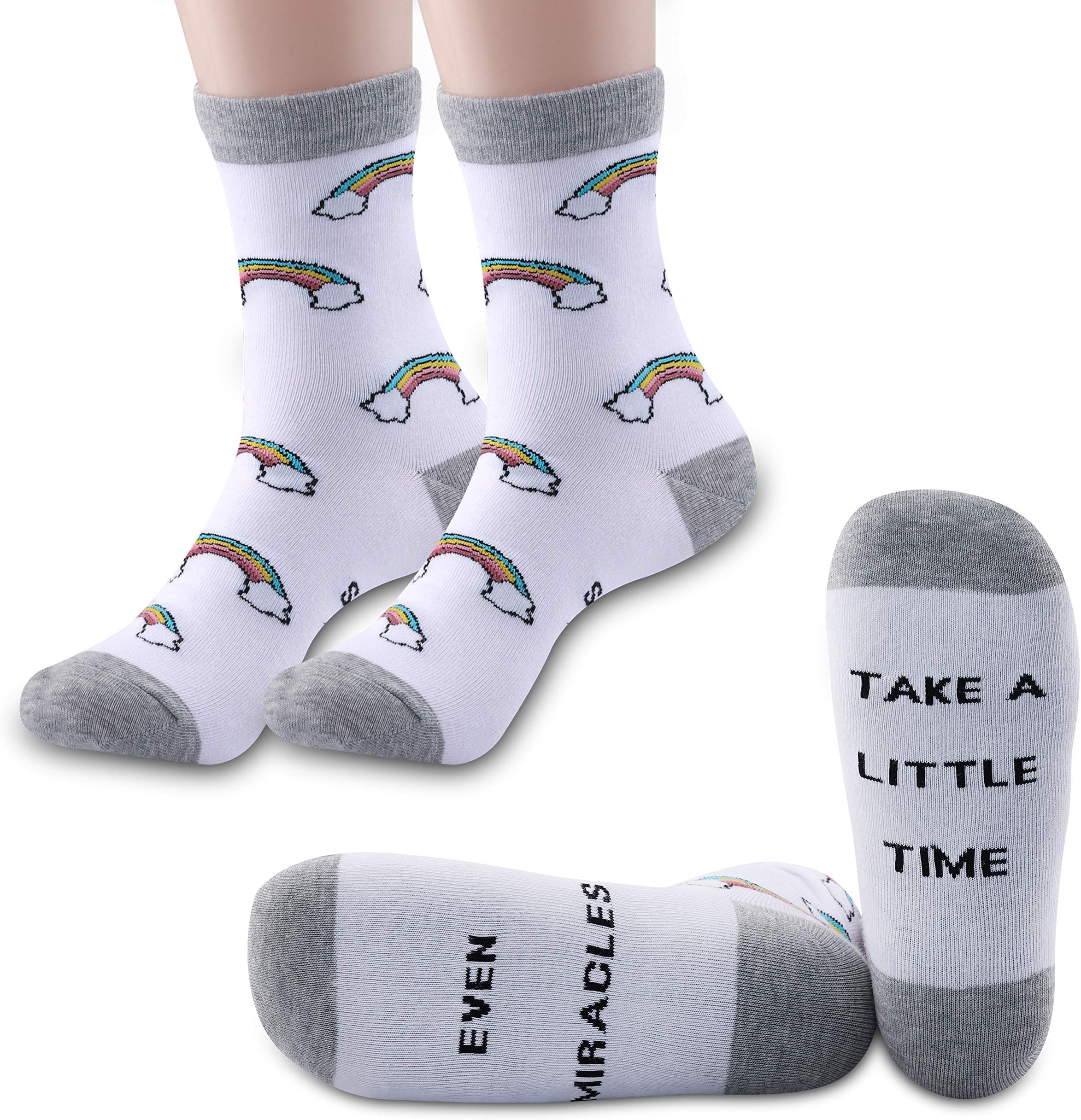 JXGZSO IVF/IUI Rainbow Baby socks Fertility Journey Transfer socks - Even Miracles Take a Little Time Socks IVF Gift