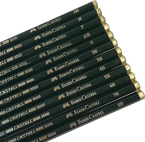 Miniatura 5 de Faber-Castell 9000 Art - Juego de lápices de madera de grafito 12 unidades con 12 grados de dureza 2H H F HB B B 2B 3B 4B 5B 6B 7B 8B  1 borrador