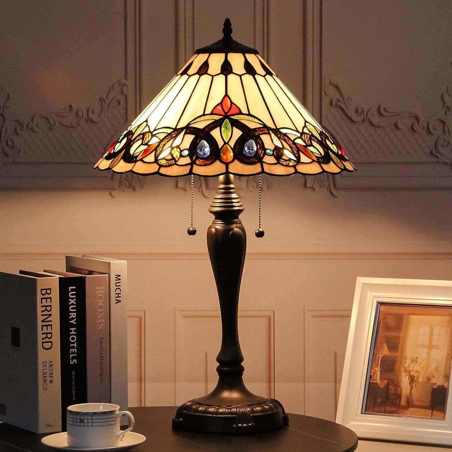 Gеt Sресіаl Prісе Stained Glass Style Lamp Table Light Baroque Multiple Color Mix and Antique Brass Finish Metal Lamp Base 16 Inches Wide 25 Inches Tall for Living Room Bedroom Dormitory EFFORTINC.COM