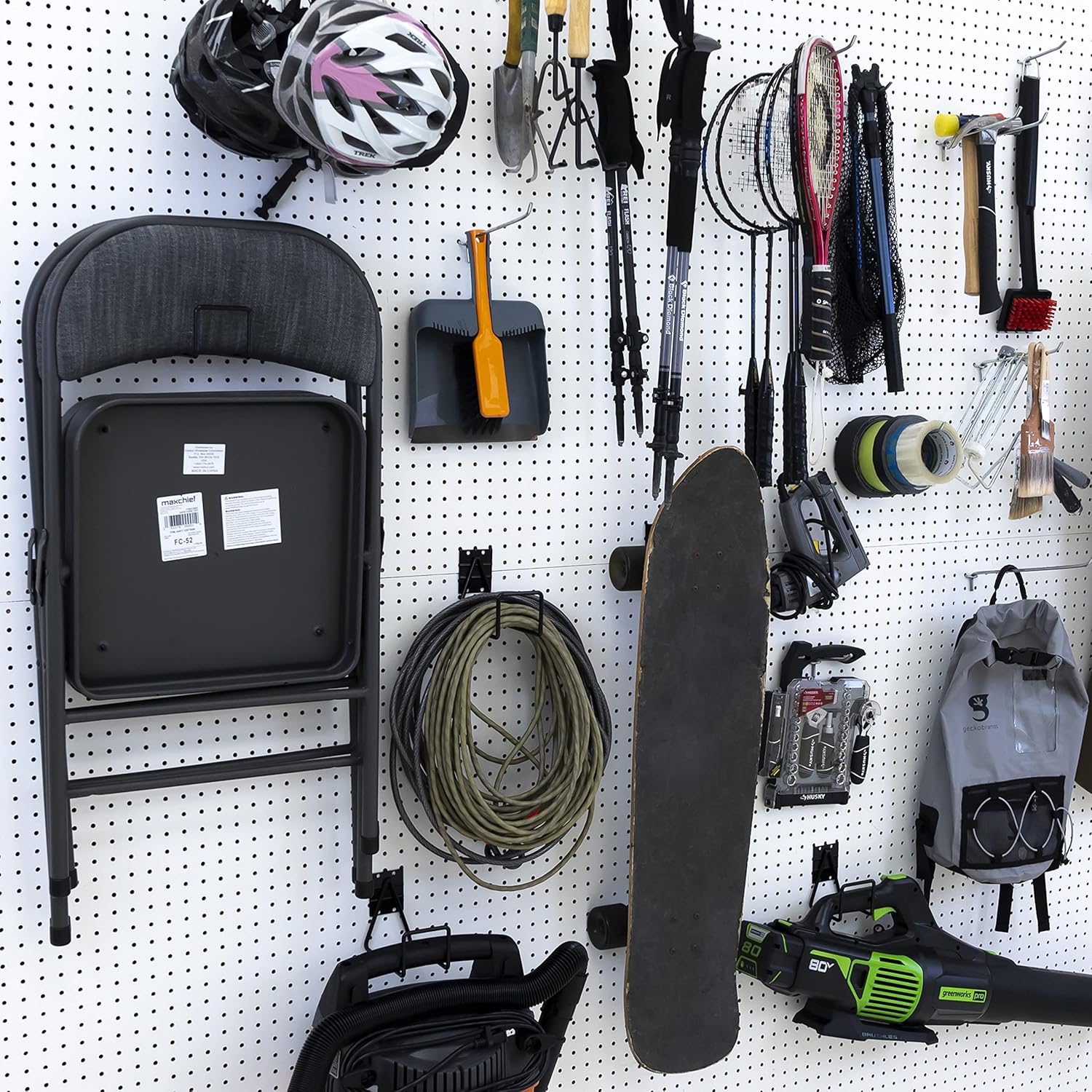 Heavy-Duty Garage Utility Hook Garden-Tool Variety Pack for Pegboard, Incl (2) Garden Tool Hooks, (2) Cord Hooks, (2) Hose Hooks, and (15) Extra-Heavy-Grade Pegboard Hooks