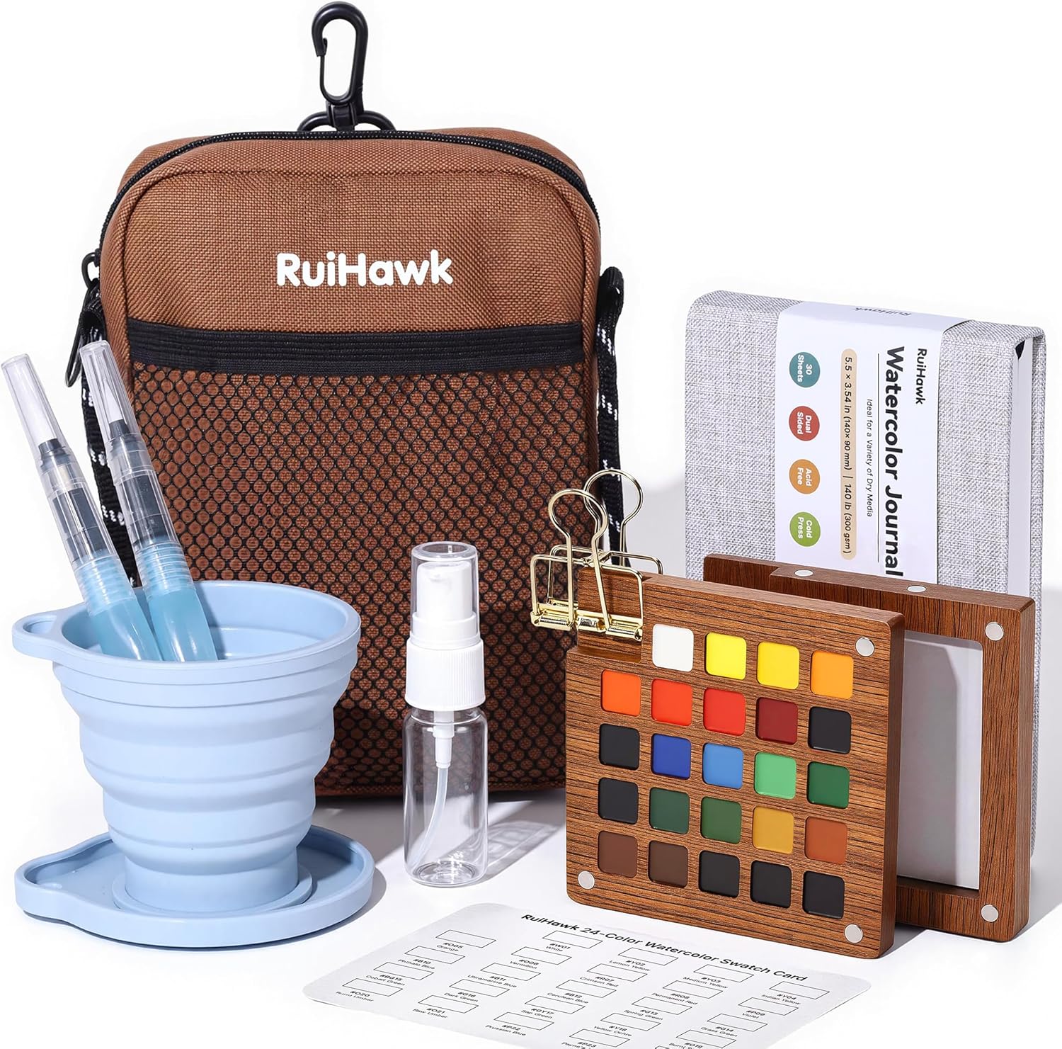 24-Color Watercolor Paint Set, All-in-One Travel Water Color Kit with Wood Palette, Sketchbook & Bag, Non-Toxic Portable Painting Set for Adults, Beginners, Artists & Outdoor Urban Sketching