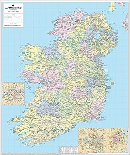 Laminated Wall Map Of Ireland - Laminated Large Wall Map - 84cm x 100cm - Perfect For Schools, Offices and Businesses - Clearly Shows County's, Towns And Roads