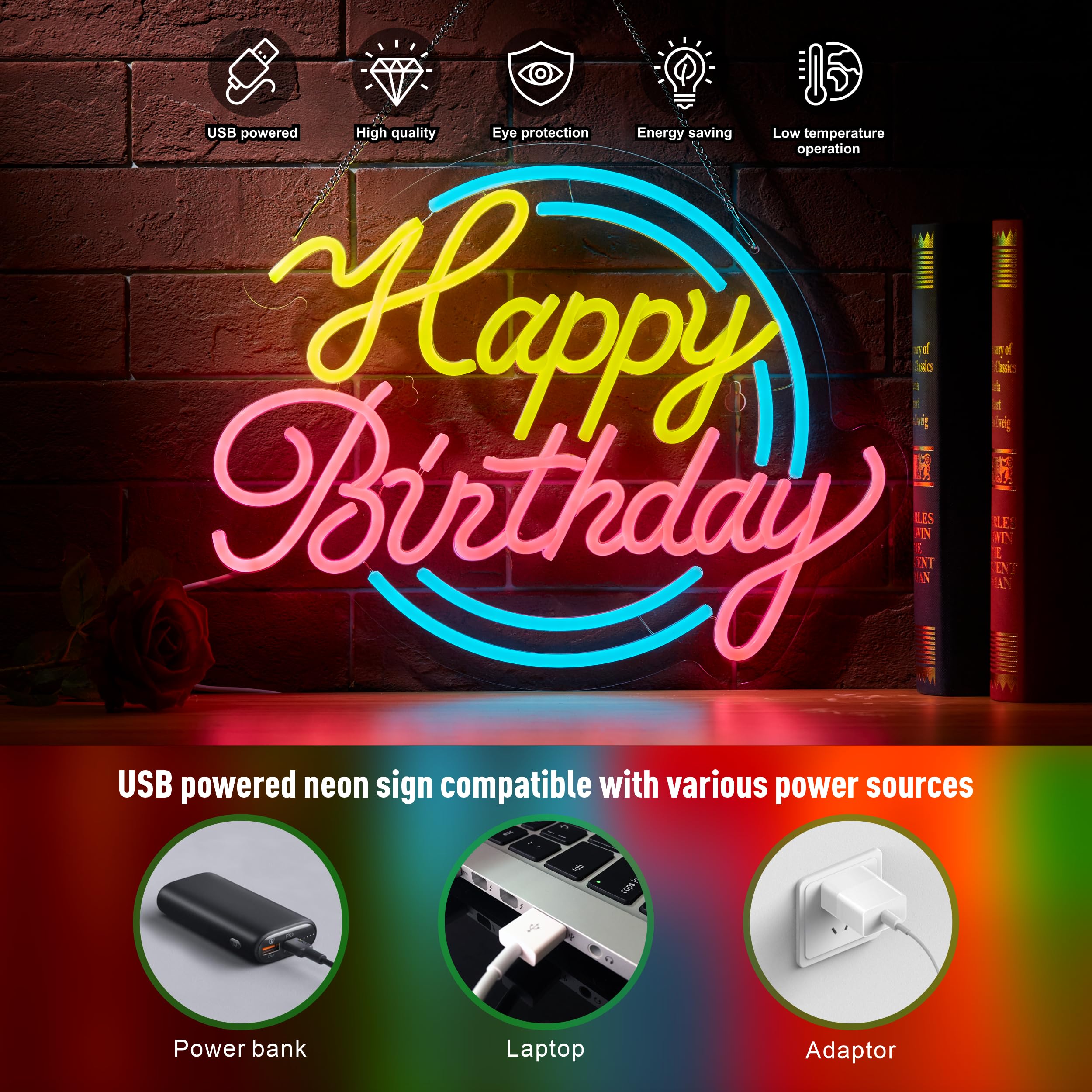 Amazon.co.jp: Happy Birthday ネオンサイン 壁装飾 USB電源 Happy