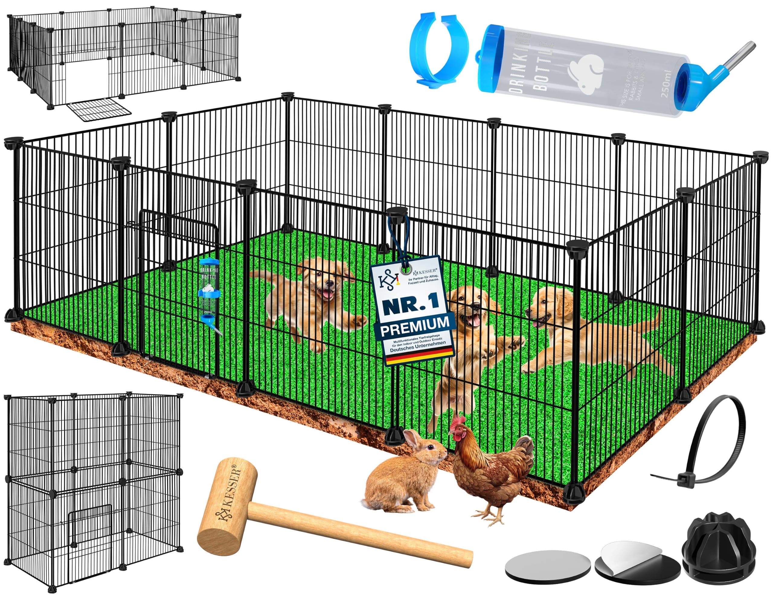 KESSER® - Enclos en Treillis pour Lapins - en Maille métallique - XXL - avec Porte - pour Petits Animaux, Cochon d'Inde, Lapins - Parcours Libre - Clapier pour intérieur et extérieur