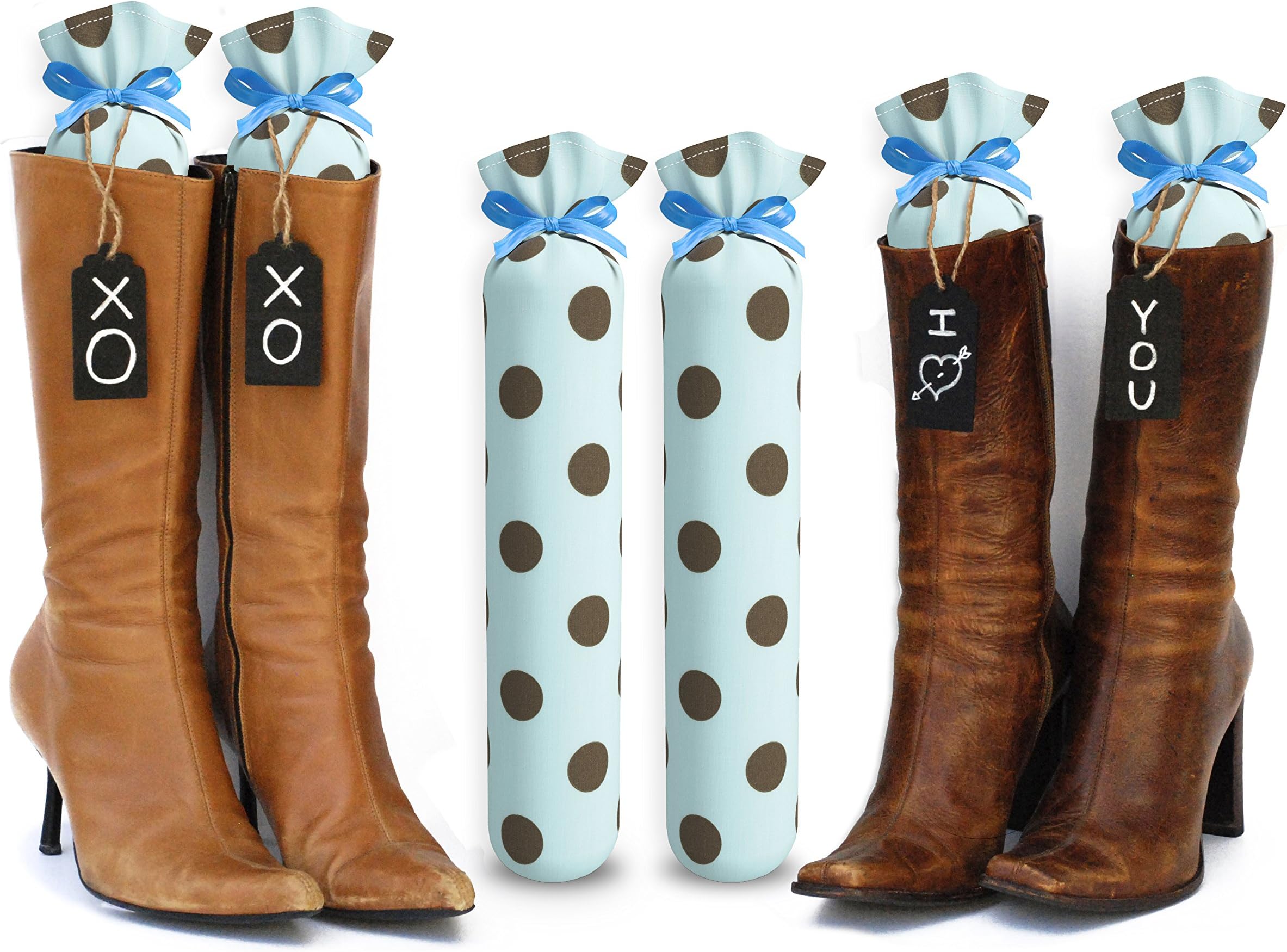 My Boot TreesMy Boot Trees - Boot Shaper Stands for Closet Organization - Keeps Them Shaped Properly - Many Patterns to Choose from - 1 Pair (Light Blue with Brown Polka Dots)