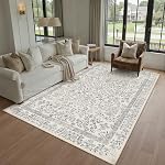 PureCozy 6x9 Blue Area Rug for Living Room Bedroom Washable Vintage Floral Carpet Low Pile Non Slip Botanical Aesthetic Dining Room Soft Accent Throw Rug Nursery Office Indoor