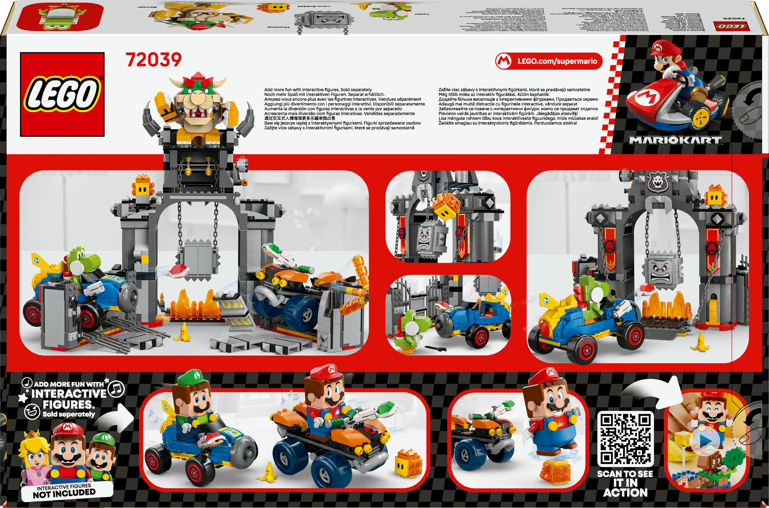 LEGO Super Mario: Mario Kart – Castello di Bowser Giocattolo - Set Interattivo con 2 Macchine e 4 Figure Incluso Yoshi - Regalo da Gaming per Bambini e Bambine da 9 Anni in su - 72039