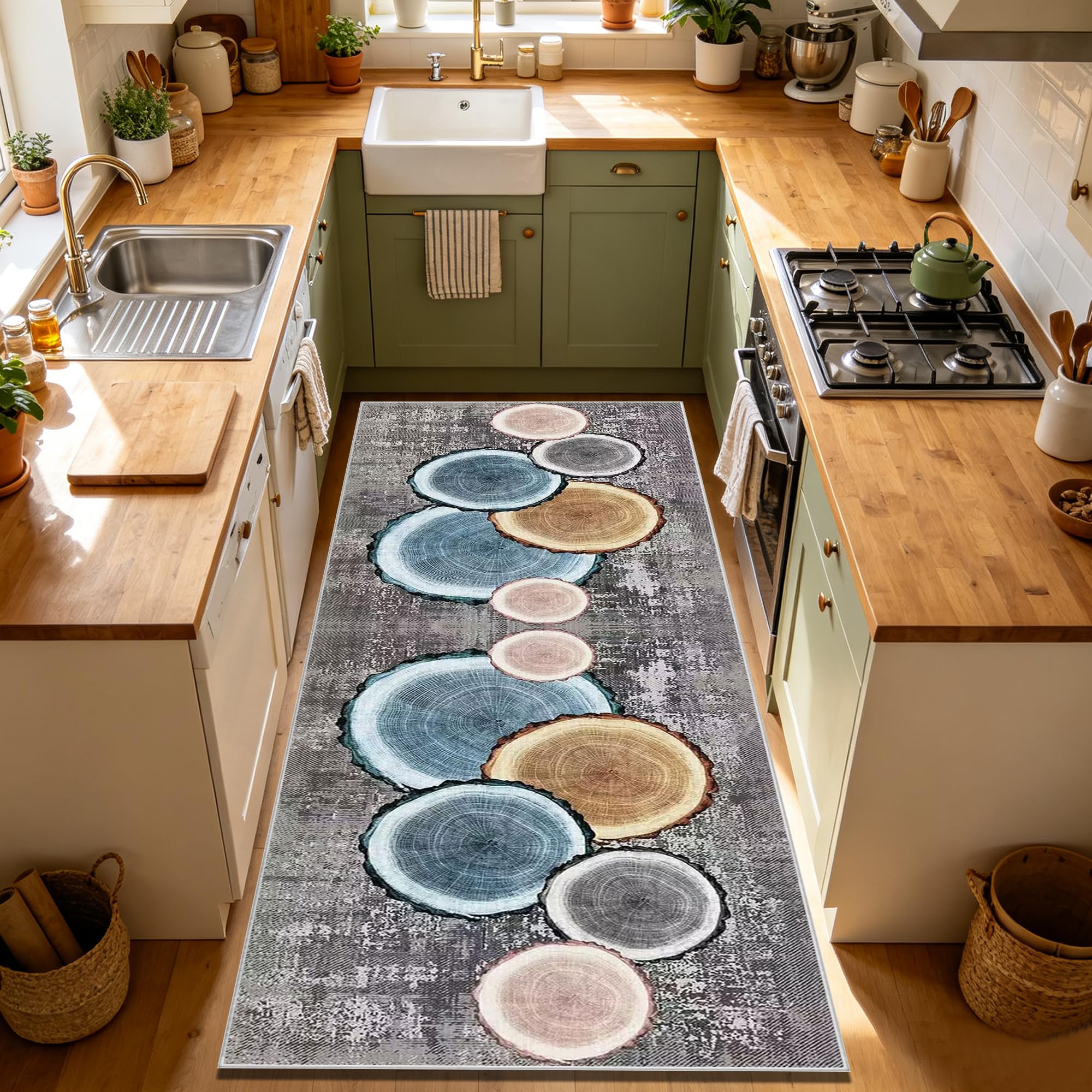 Tapis de couloir long 120 x 200 cm antidérapant et lavable pour cuisine et entrée