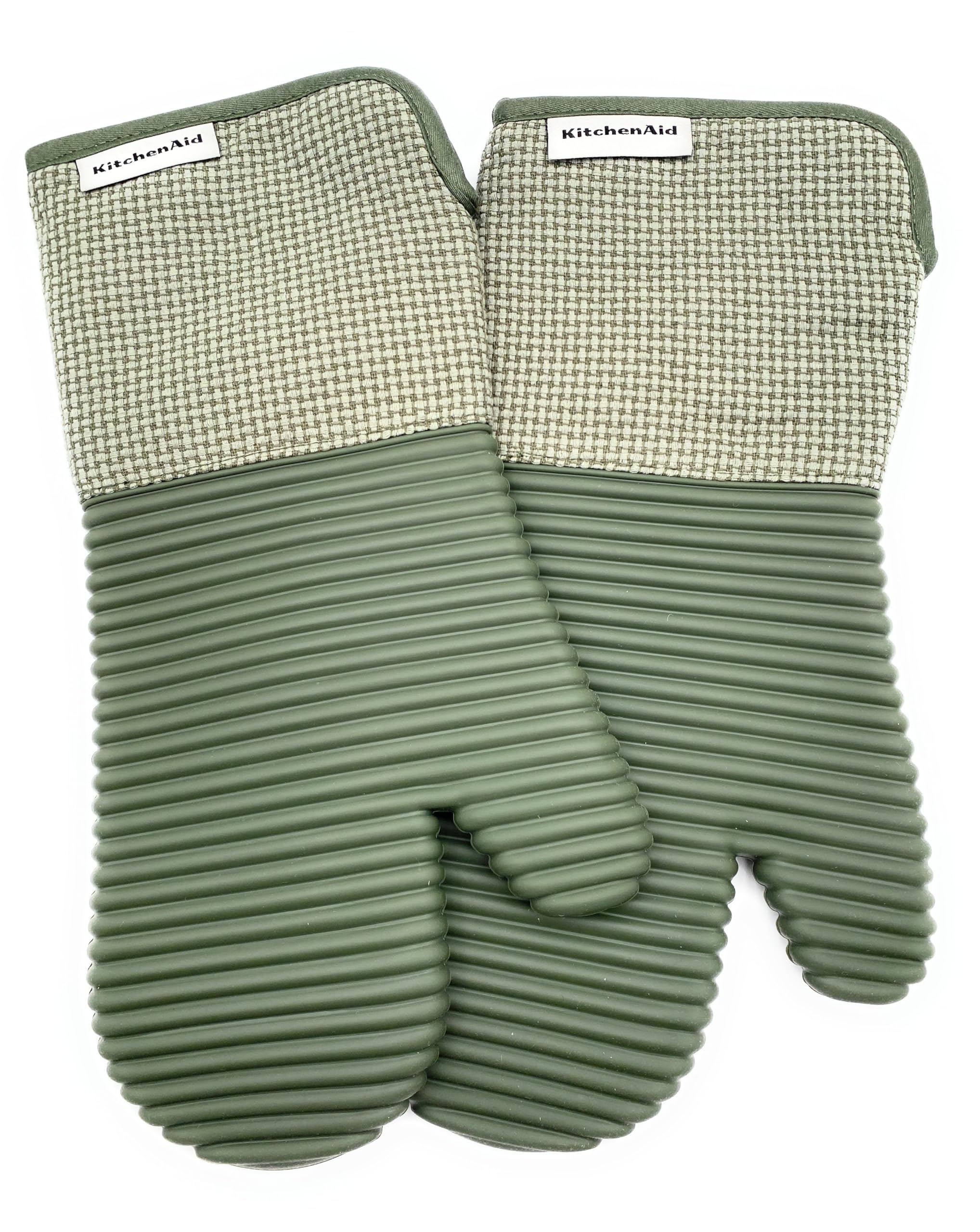 KitchenAid Ofenhandschuhe & Topflappen Set I je 2 Stück I Silicon beschichtet I 2X Oven Mitts & 2X Pot Holders I Baumwolle/Silicon (Grün)