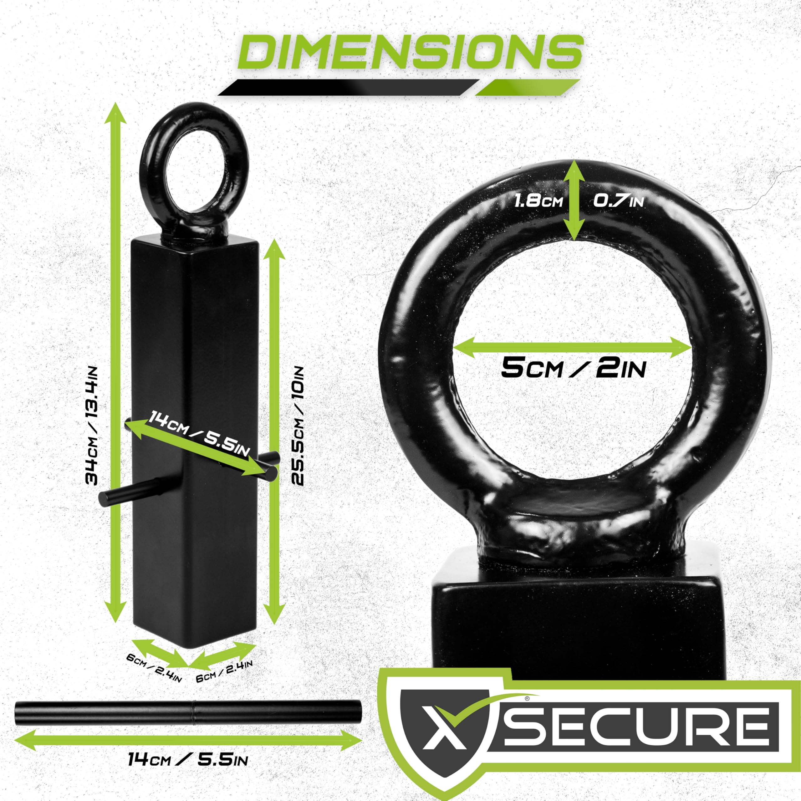 XSecure - Anclaje de suelo para motocicleta, resistente, cemento, color negro, 34 cm con aro de bloqueo, acero recubierto de polvo, anclaje de seguridad extra largo para bicicletas, motocicletas y